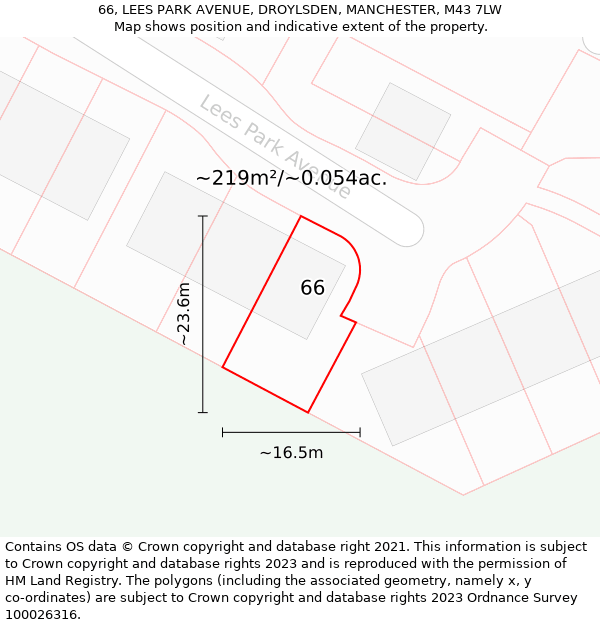 66, LEES PARK AVENUE, DROYLSDEN, MANCHESTER, M43 7LW: Plot and title map