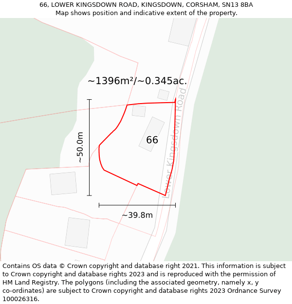 66, LOWER KINGSDOWN ROAD, KINGSDOWN, CORSHAM, SN13 8BA: Plot and title map