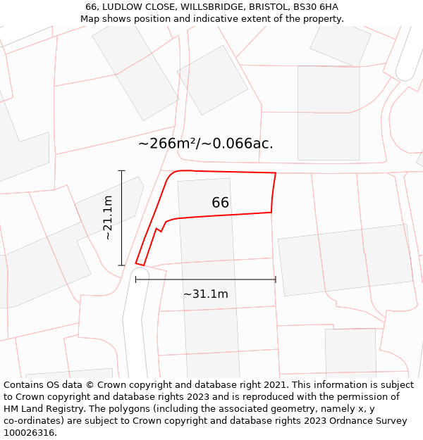66, LUDLOW CLOSE, WILLSBRIDGE, BRISTOL, BS30 6HA: Plot and title map