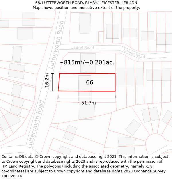 66, LUTTERWORTH ROAD, BLABY, LEICESTER, LE8 4DN: Plot and title map