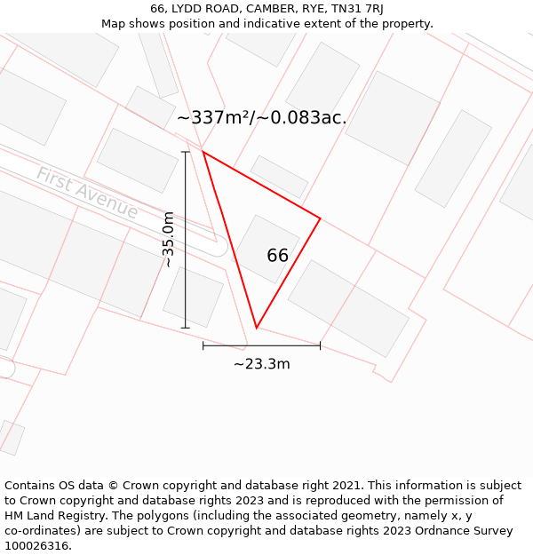 66, LYDD ROAD, CAMBER, RYE, TN31 7RJ: Plot and title map