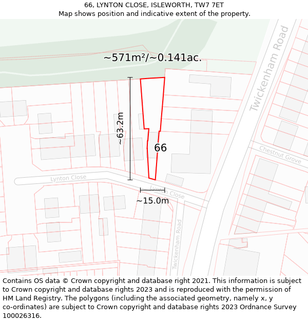 66, LYNTON CLOSE, ISLEWORTH, TW7 7ET: Plot and title map