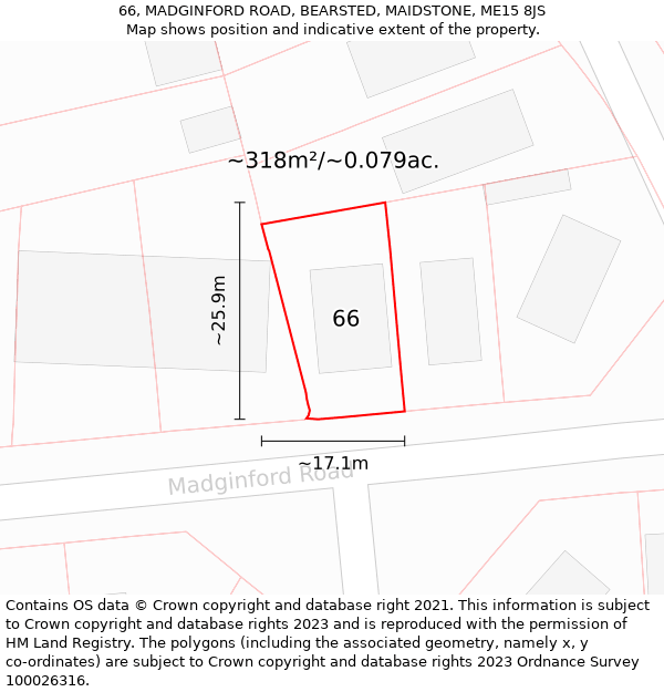 66, MADGINFORD ROAD, BEARSTED, MAIDSTONE, ME15 8JS: Plot and title map