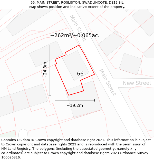 66, MAIN STREET, ROSLISTON, SWADLINCOTE, DE12 8JL: Plot and title map