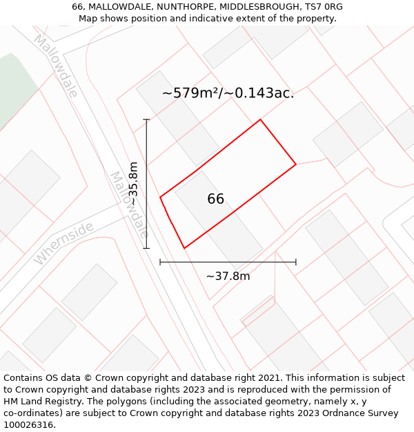 66, MALLOWDALE, NUNTHORPE, MIDDLESBROUGH, TS7 0RG: Plot and title map