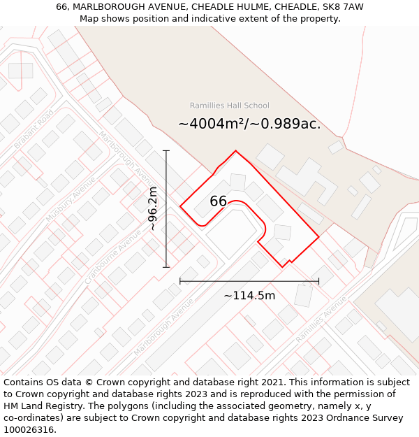 66, MARLBOROUGH AVENUE, CHEADLE HULME, CHEADLE, SK8 7AW: Plot and title map