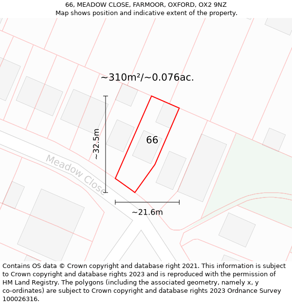 66, MEADOW CLOSE, FARMOOR, OXFORD, OX2 9NZ: Plot and title map