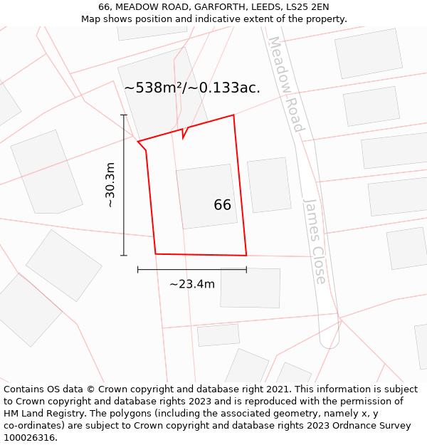 66, MEADOW ROAD, GARFORTH, LEEDS, LS25 2EN: Plot and title map