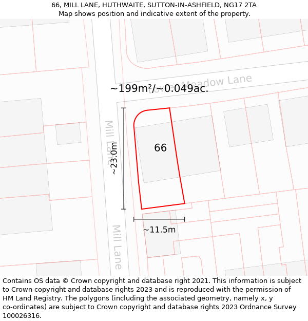 66, MILL LANE, HUTHWAITE, SUTTON-IN-ASHFIELD, NG17 2TA: Plot and title map