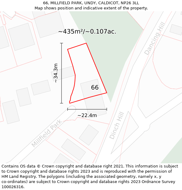 66, MILLFIELD PARK, UNDY, CALDICOT, NP26 3LL: Plot and title map