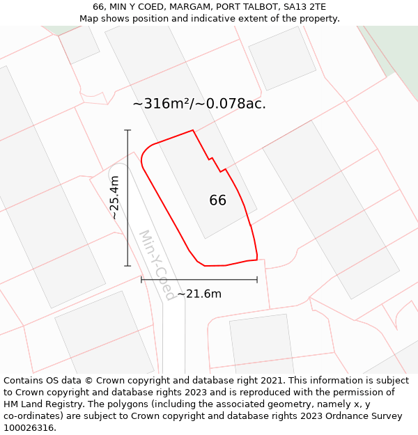 66, MIN Y COED, MARGAM, PORT TALBOT, SA13 2TE: Plot and title map