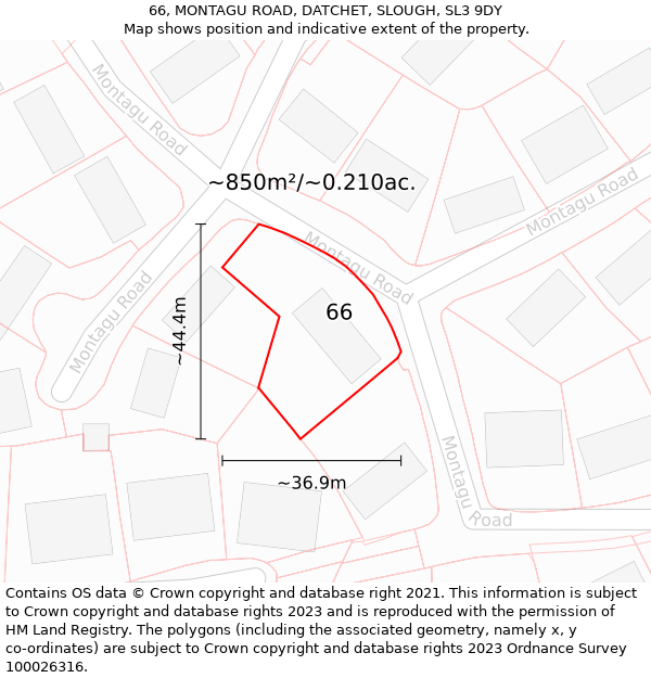 66, MONTAGU ROAD, DATCHET, SLOUGH, SL3 9DY: Plot and title map