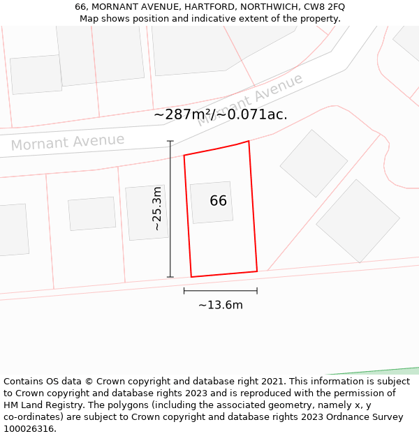 66, MORNANT AVENUE, HARTFORD, NORTHWICH, CW8 2FQ: Plot and title map