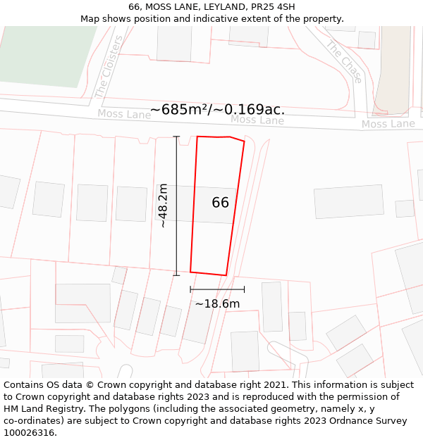 66, MOSS LANE, LEYLAND, PR25 4SH: Plot and title map