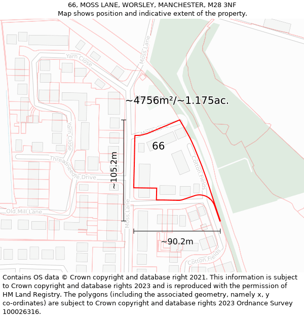 66, MOSS LANE, WORSLEY, MANCHESTER, M28 3NF: Plot and title map