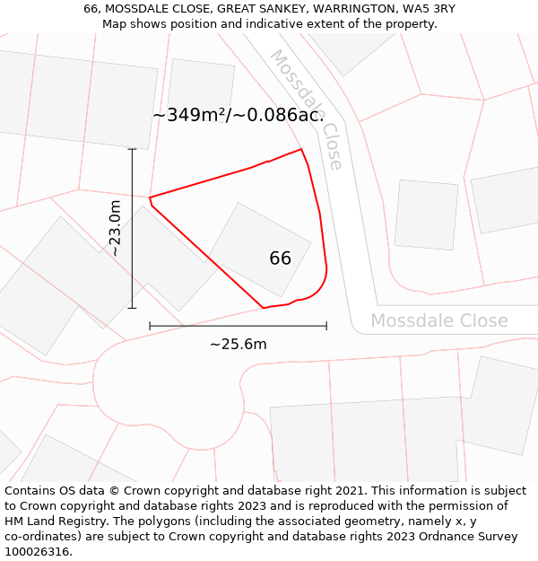 66, MOSSDALE CLOSE, GREAT SANKEY, WARRINGTON, WA5 3RY: Plot and title map