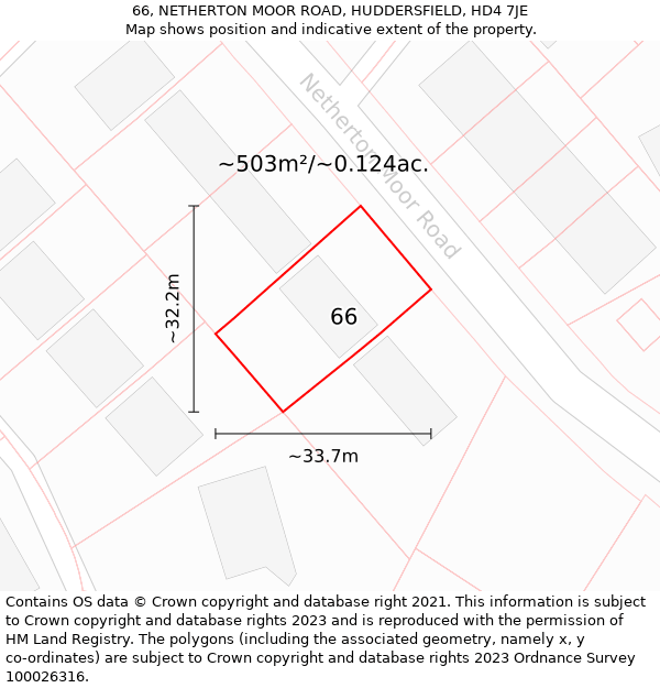 66, NETHERTON MOOR ROAD, HUDDERSFIELD, HD4 7JE: Plot and title map