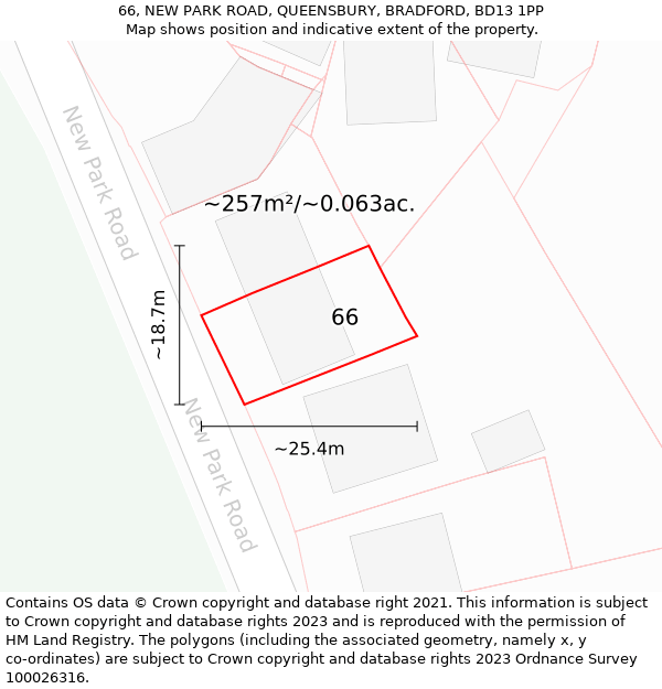 66, NEW PARK ROAD, QUEENSBURY, BRADFORD, BD13 1PP: Plot and title map