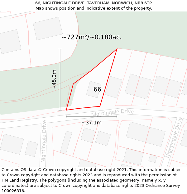 66, NIGHTINGALE DRIVE, TAVERHAM, NORWICH, NR8 6TP: Plot and title map