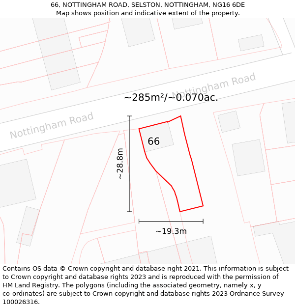 66, NOTTINGHAM ROAD, SELSTON, NOTTINGHAM, NG16 6DE: Plot and title map