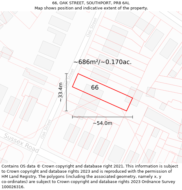 66, OAK STREET, SOUTHPORT, PR8 6AL: Plot and title map