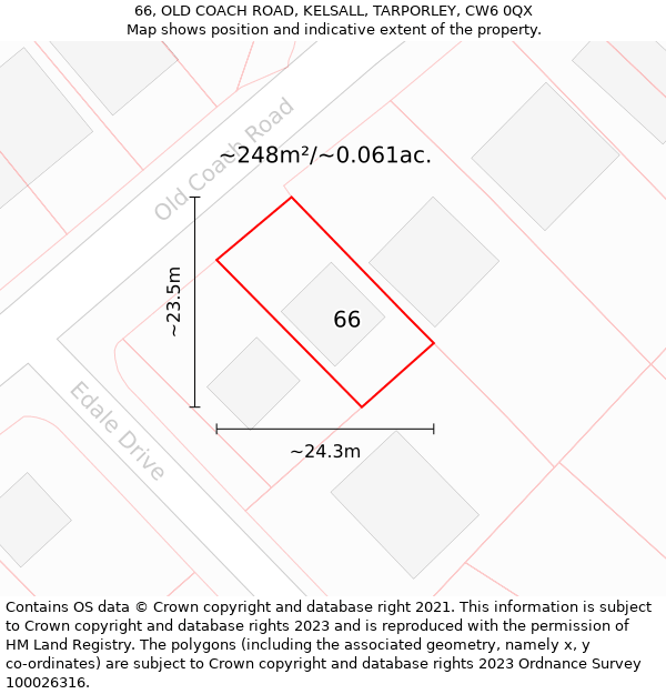 66, OLD COACH ROAD, KELSALL, TARPORLEY, CW6 0QX: Plot and title map