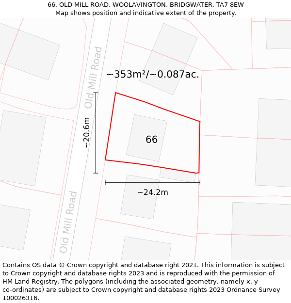 66, OLD MILL ROAD, WOOLAVINGTON, BRIDGWATER, TA7 8EW: Plot and title map