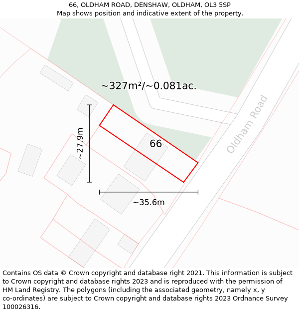 66, OLDHAM ROAD, DENSHAW, OLDHAM, OL3 5SP: Plot and title map