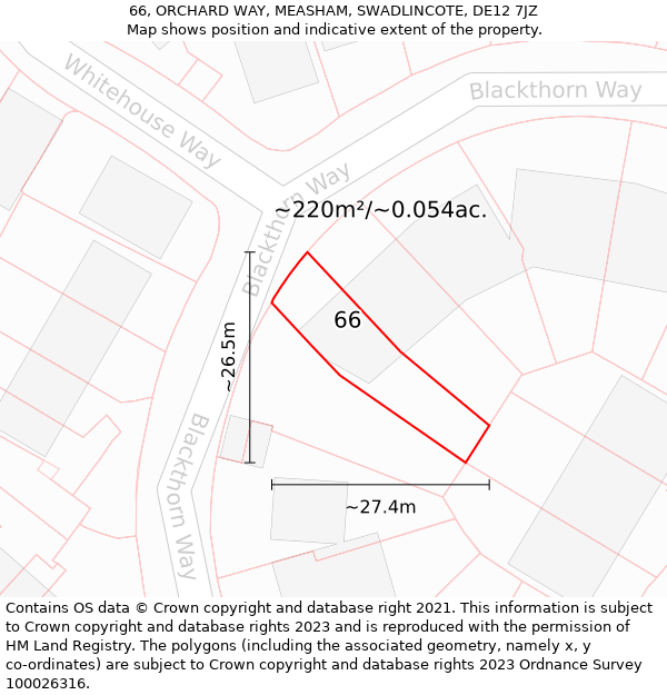 66, ORCHARD WAY, MEASHAM, SWADLINCOTE, DE12 7JZ: Plot and title map