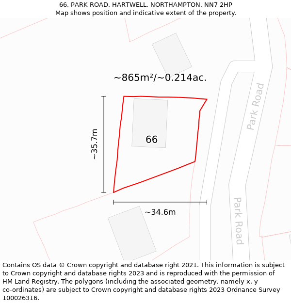 66, PARK ROAD, HARTWELL, NORTHAMPTON, NN7 2HP: Plot and title map