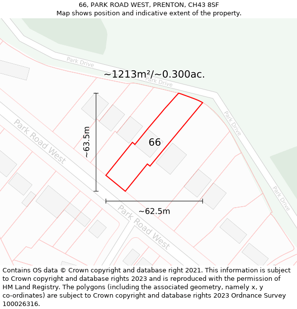 66, PARK ROAD WEST, PRENTON, CH43 8SF: Plot and title map