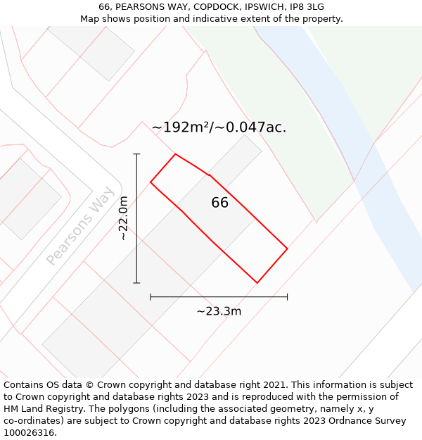 66, PEARSONS WAY, COPDOCK, IPSWICH, IP8 3LG: Plot and title map