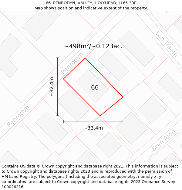 66, PENRODYN, VALLEY, HOLYHEAD, LL65 3BE: Plot and title map