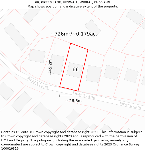 66, PIPERS LANE, HESWALL, WIRRAL, CH60 9HN: Plot and title map