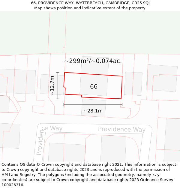 66, PROVIDENCE WAY, WATERBEACH, CAMBRIDGE, CB25 9QJ: Plot and title map