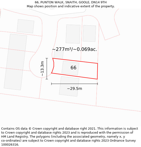 66, PUNTON WALK, SNAITH, GOOLE, DN14 9TH: Plot and title map