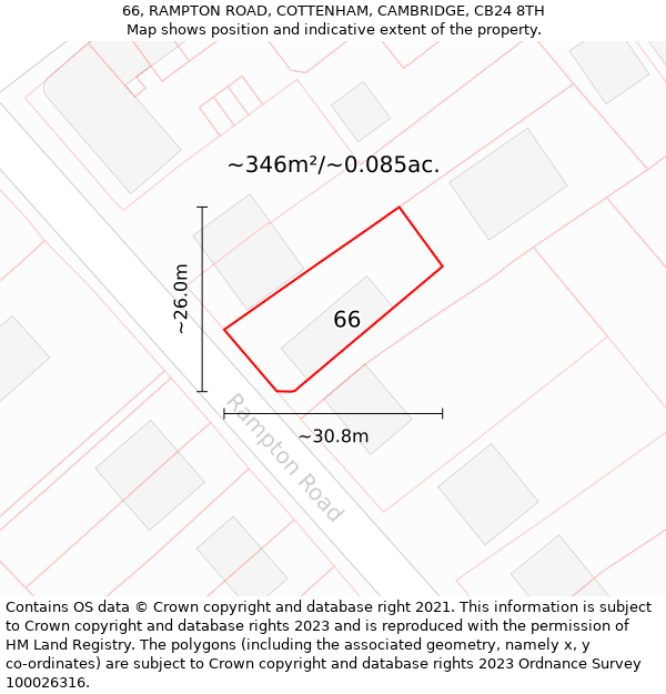 66, RAMPTON ROAD, COTTENHAM, CAMBRIDGE, CB24 8TH: Plot and title map