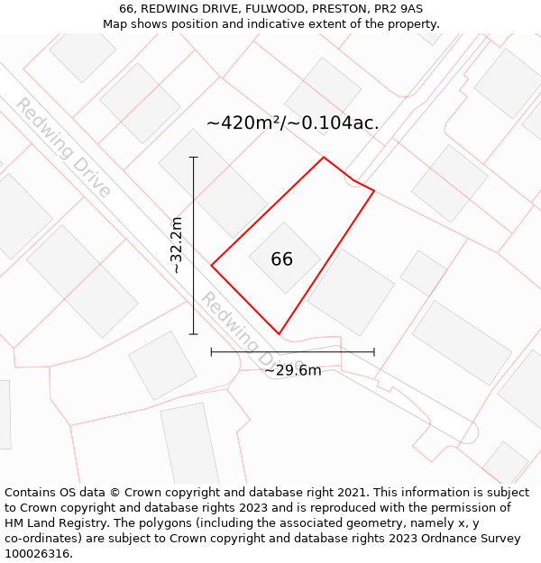 66, REDWING DRIVE, FULWOOD, PRESTON, PR2 9AS: Plot and title map