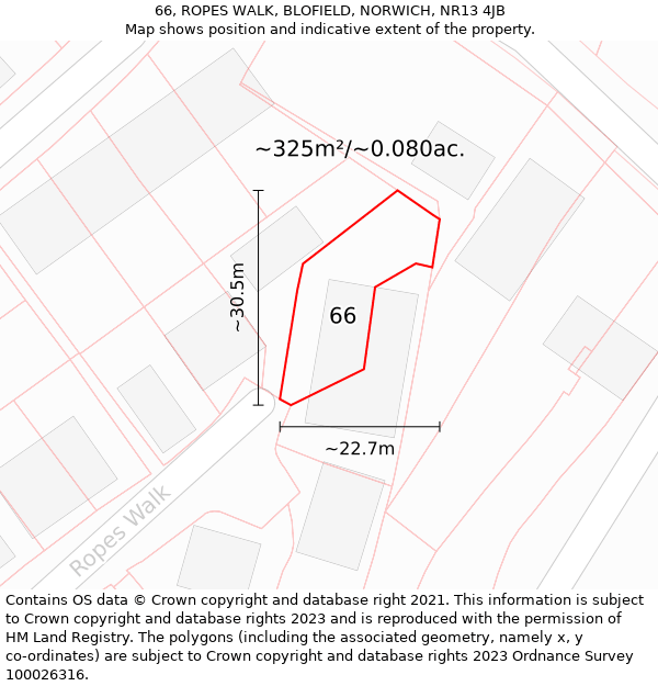 66, ROPES WALK, BLOFIELD, NORWICH, NR13 4JB: Plot and title map