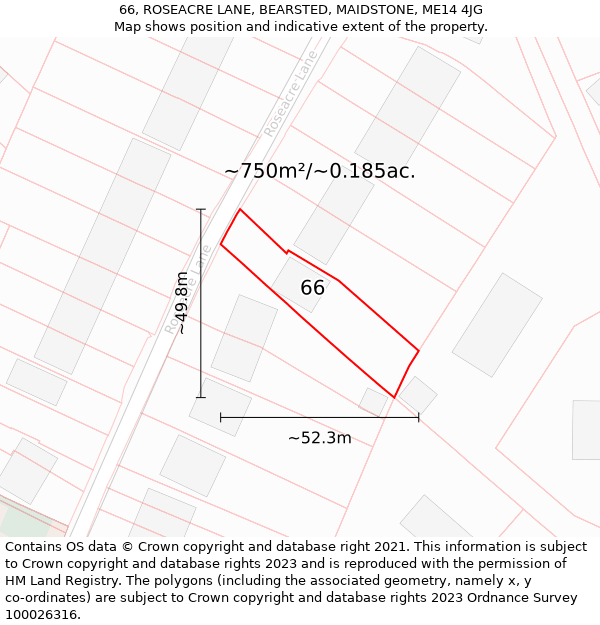 66, ROSEACRE LANE, BEARSTED, MAIDSTONE, ME14 4JG: Plot and title map