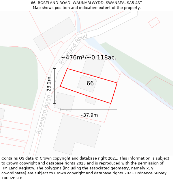 66, ROSELAND ROAD, WAUNARLWYDD, SWANSEA, SA5 4ST: Plot and title map