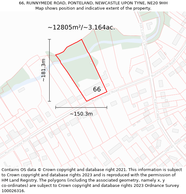 66, RUNNYMEDE ROAD, PONTELAND, NEWCASTLE UPON TYNE, NE20 9HH: Plot and title map