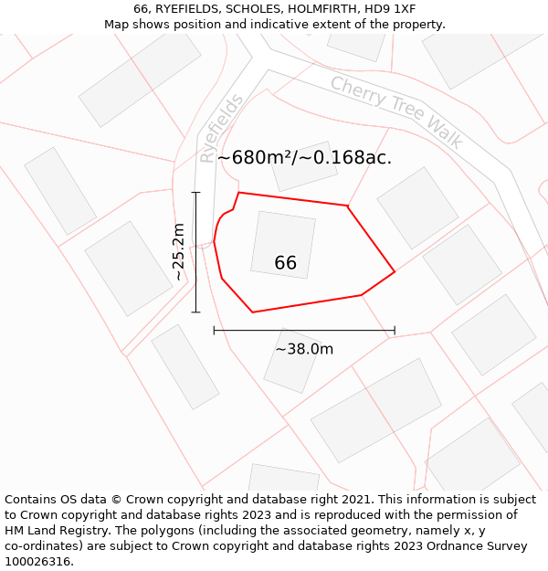 66, RYEFIELDS, SCHOLES, HOLMFIRTH, HD9 1XF: Plot and title map