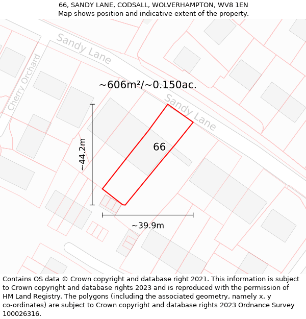 66, SANDY LANE, CODSALL, WOLVERHAMPTON, WV8 1EN: Plot and title map