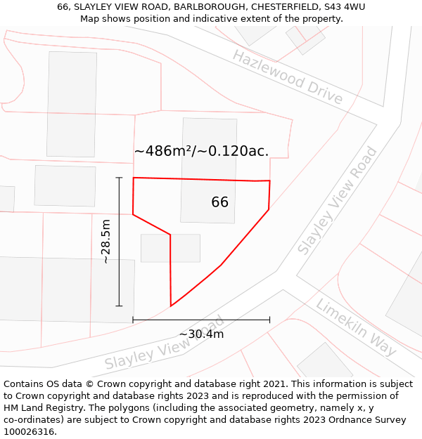 66, SLAYLEY VIEW ROAD, BARLBOROUGH, CHESTERFIELD, S43 4WU: Plot and title map