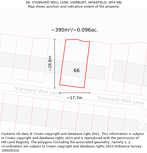 66, STANNARD WELL LANE, HORBURY, WAKEFIELD, WF4 6BJ: Plot and title map