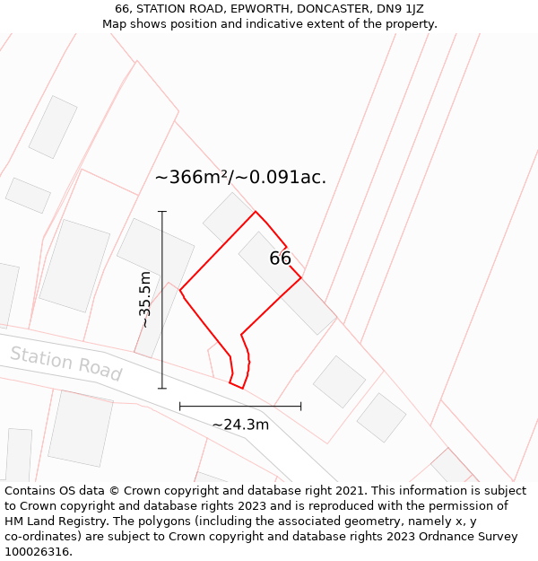 66, STATION ROAD, EPWORTH, DONCASTER, DN9 1JZ: Plot and title map