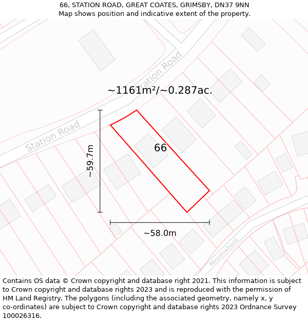 66, STATION ROAD, GREAT COATES, GRIMSBY, DN37 9NN: Plot and title map