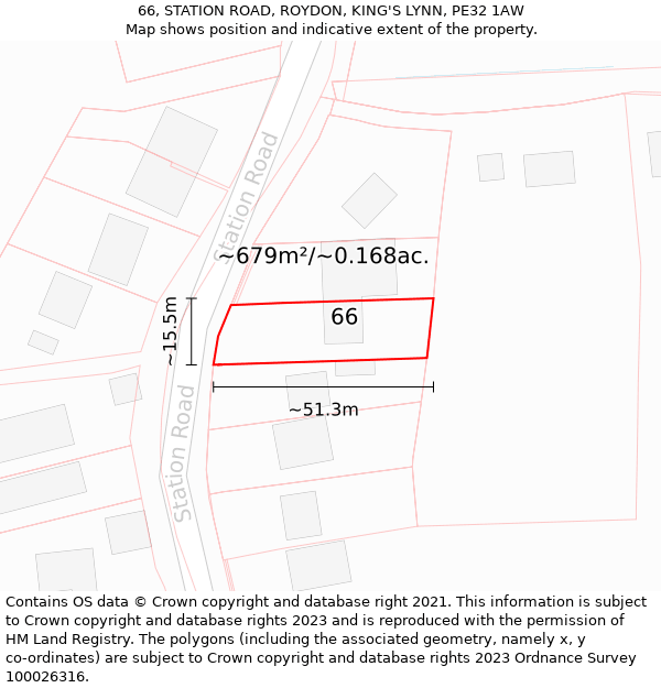 66, STATION ROAD, ROYDON, KING'S LYNN, PE32 1AW: Plot and title map