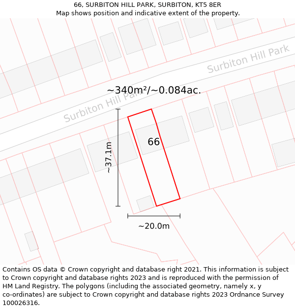 66, SURBITON HILL PARK, SURBITON, KT5 8ER: Plot and title map